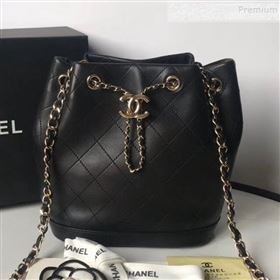 Chanel Quilted Leather Chain Drawstring Small Bucket Bag Black 2019 (KAIS-9100708)