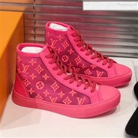 Louis Vuitton Luxembourg Monogram Embroidered High-top Sneakers Neon Pink 2019 (For Women and Men) (MD-9101122)