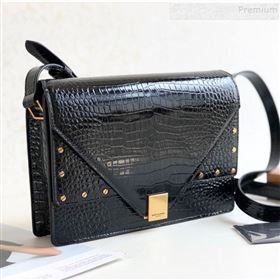 Saint Laurent Margaux Satchel Flap Bag in Crocodile Embossed Shiny Leather 578056 Black 2019 (KTS-9101002)