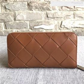 Bottega Veneta Maxi Woven Long Zipped Wallet Brown 2019 (MISU-9101021)