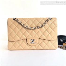 Chanel Caviar Leather Chain Jumbo Classic Flap Bag Apricot (Silver Hardware) (YD-9100993)