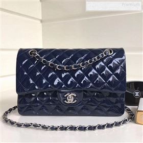 Chanel Patent Calfskin Medium Classic Flap Bag A1112 Deep Blue（Silver Hardware） (YD-9112871)