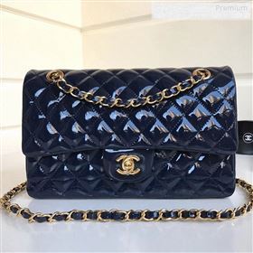 Chanel Patent Calfskin Medium Classic Flap Bag A1112 Deep Blue（Gold Hardware） (YD-9122873)