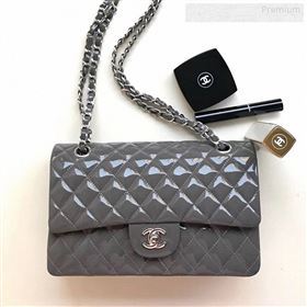 Chanel Patent Calfskin Medium Classic Flap Bag A1112 Grey（Silver Hardware） (YD-9122875)