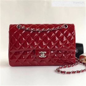 Chanel Patent Calfskin Medium Classic Flap Bag A1112 Red（Silver Hardware） (YD-9122876)