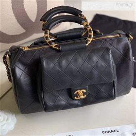 Chanel Quilted Grained Calfskin and Lambskin Large Bowling Bag AS1360 Black 2020 (XING-9122433)