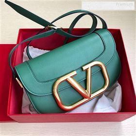 Valentino Supervee Calfskin Maxi-Logo Crossbody Bag 1011L Green/Gold 2020 (JD-9122503)