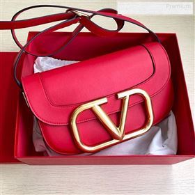 Valentino Supervee Calfskin Maxi-Logo Crossbody Bag 1011L Red/Gold 2020 (JD-9122502)