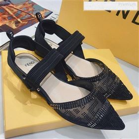 Fendi Colibrì Crystal Mesh Slingback Flat Shoe Black 2020 (DLY-9122615)