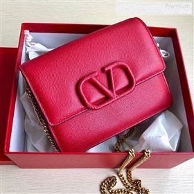 Valentino VLock Grained Calfskin Chain Shoulder Bag 0069 Red 2019 (JD-9122319)