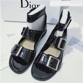 Dior Perforated Leather Buckle Strap Flat Sandals Black 2019 (DLY-9122343)