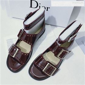 Dior Perforated Leather Buckle Strap Flat Sandals Burgundy 2019 (DLY-9122344)