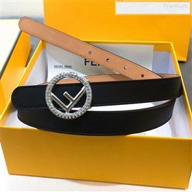 Fendi Leather Belt 20mm with Crystal Circle F Buckle Black 2019 (99-9122406)