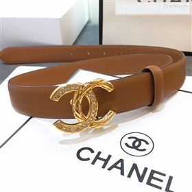 Chanel Smooth Calfskin Belt 25mm with Crystal Metal CC Buckle Brown 2019 (99-9122404)
