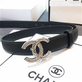 Chanel Smooth Calfskin Belt 25mm with Crystal Metal CC Buckle Black 2019 (99-9122405)