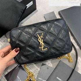 Saint Laurent Becky Double Zip Chain Pouch in Quilted Lambskin 608941 Black 2019 (JD-9122720)