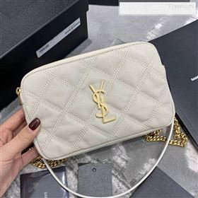 Saint Laurent Becky Double Zip Chain Pouch in Quilted Lambskin 608941 White 2019 (JD-9122722)