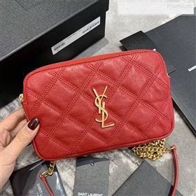 Saint Laurent Becky Double Zip Chain Pouch in Quilted Lambskin 608941 Red 2019 (JD-9122721)