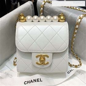 Chanel Quilted Leather Pearl Square Clutch with Chain AP0997 White 2019 (KS-9123002)