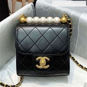 Chanel Quilted Leather Pearl Square Clutch with Chain AP0997 Black 2019 (KS-9123004)