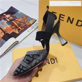 Fendi Colibrì Crystal Mesh High-Heel Slingback Pumps Black/Silver 2020 (DLY-9122622)