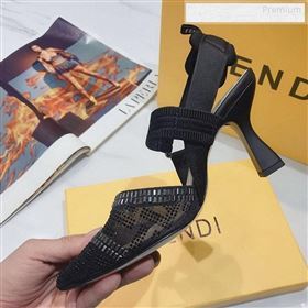 Fendi Colibrì Crystal Mesh High-Heel Slingback Pumps All Black 2020 (DLY-9122623)