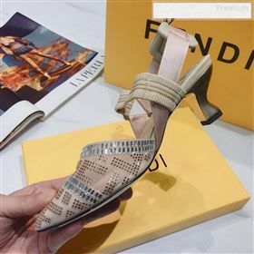 Fendi Colibrì Crystal Mesh Mid-Heel Slingback Pumps Nude 2020 (DLY-9122617)