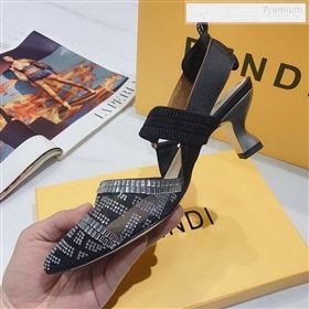 Fendi Colibrì Crystal Mesh Mid-Heel Slingback Pumps Black/Silver 2020 (DLY-9122618)