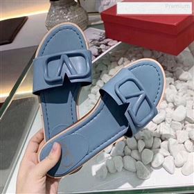 Valentino VLogo Calfskin Flat Slides Sandals Blue 2020 (MD-9122624)