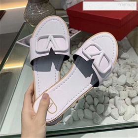 Valentino VLogo Calfskin Flat Slides Sandals White 2020 (MD-9122625)