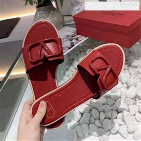 Valentino VLogo Calfskin Flat Slides Sandals Red 2020 (MD-9122626)