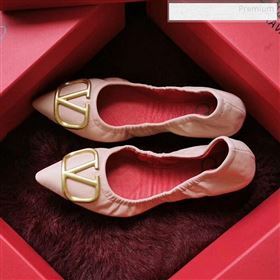 Valentino VLogo Leather Flat Ballerinas Pink 2020 (MD-9122629)