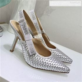 Dior JAdior Slingback High-Heel Pumps in Braided Metallic Silver Lambskin 2020 (JC-9123122)