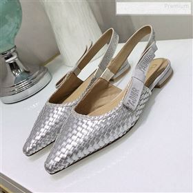 Dior JAdior Slingback Flat Pumps in Braided Metallic Silver Lambskin 2020 (JC-9123124)