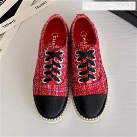 Chanel Pearl Fabric Sneakers Red 2020 (SS-9123131)