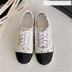 Chanel Pearl Fabric Sneakers White 2020 (SS-9123132)