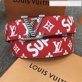 Louis Vuitton x Supreme Reversible Monogram Leather Belt 40mm with LV Buckle Red 2019 (SJ-9123140)