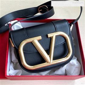 Valentino Supervee Calfskin Maxi-Logo Crossbody Bag 1011S Black/Gold 2020 (JD-9123029)