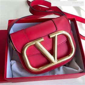 Valentino Supervee Calfskin Maxi-Logo Crossbody Bag 1011S Red/Gold 2020 (JD-9123033)