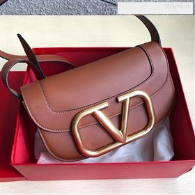 Valentino Supervee Calfskin Maxi-Logo Crossbody Bag 1011L Brown/Gold 2020 (JD-9123020)