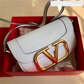 Valentino Supervee Calfskin Maxi-Logo Crossbody Bag 1011L White/Gold 2020 (JD-9123021)