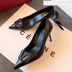 Valentino VLogo Calfskin Pointed Toe Mid-Heel Pump Black 2019 (EM-9123102)