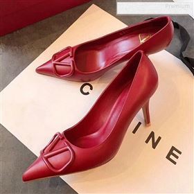 Valentino VLogo Calfskin Pointed Toe Mid-Heel Pump Red 2019 (EM-9123101)