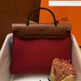 Hermes Herbag 31cm PM Double-Canvas Shoulder Bag Dark Red/Brown  (JIMMY-0010837)