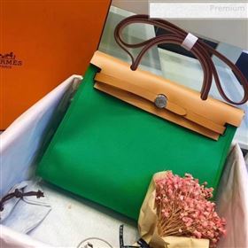 Hermes Herbag 31cm PM Double-Canvas Shoulder Bag Green/Mid-Coffee (JIMMY-0010838)