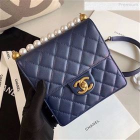 Chanel Quilted Iridescent Lambskin Pearls Flap Bag AS0584 Blue 2019 (XING-0010901)