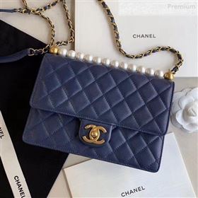 Chanel Quilted Iridescent Lambskin Pearls Flap Bag AS0585 Blue 2019 (XING-0010903)