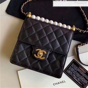 Chanel Quilted Iridescent Lambskin Pearls Flap Bag AS0584 Black 2019 (XING-0010902)