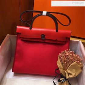 Hermes Herbag 31cm PM Double-Canvas Shoulder Bag All Red (JIMMY-0010840)