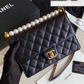 Chanel Quilted Iridescent Lambskin Pearls Flap Bag AS0585 Black 2019 (XING-0010904)